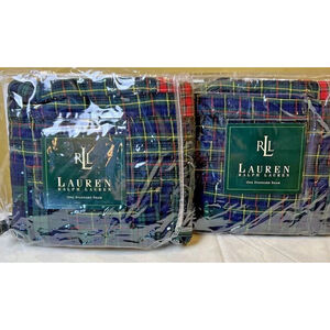 Ralph Lauren Chandler Quilt Navy Multi Quilted Standard Pillow Shams Vintage New